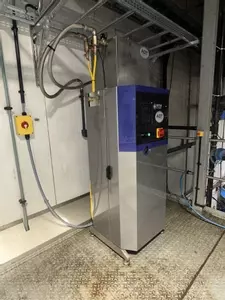 Reconditioned Delta booster pressure washer installed in a food processing factory in Measham with upgraded water supply system.